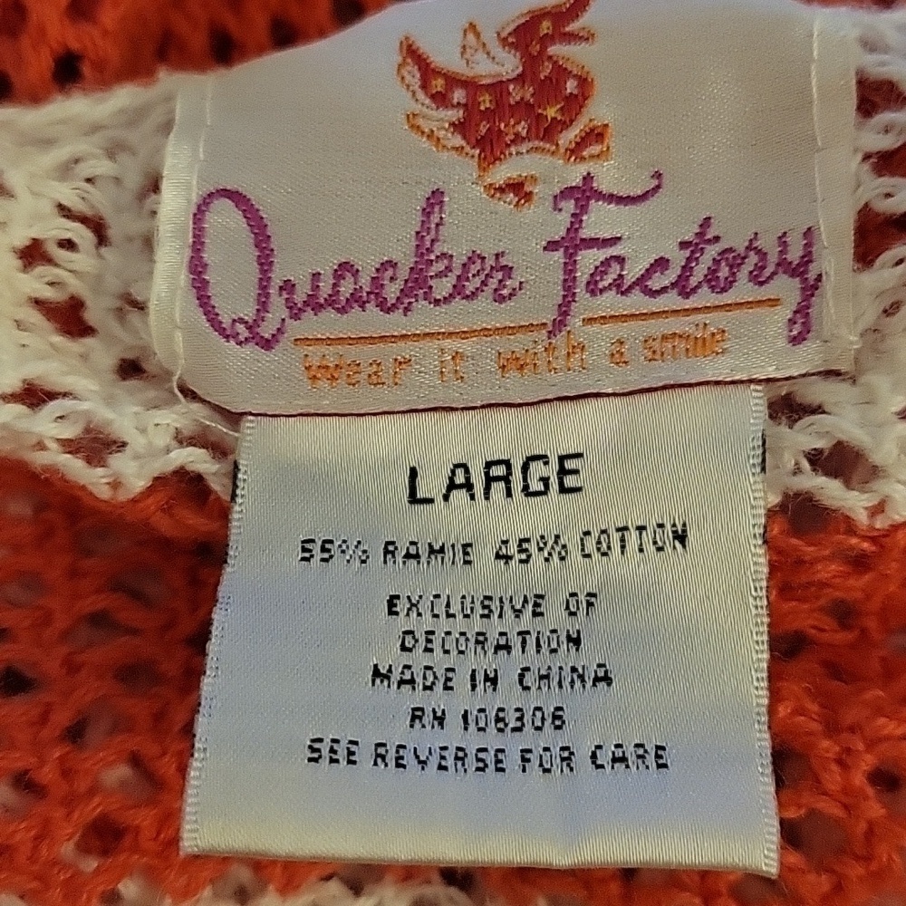 Vtg Quacker Factory Coral Stripe Peekaboo Zipper Hoodie Festival Cover-Up View 6